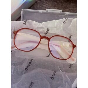 Viscone Round Glasses Red Frame Clear Lenses Blue Light Blocking
